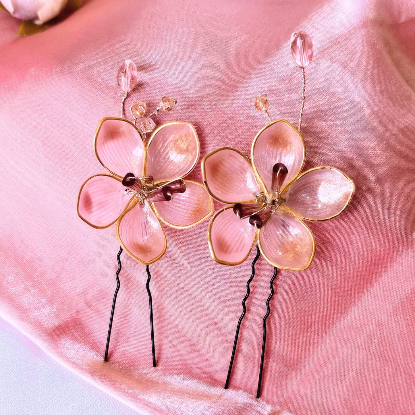 Blooming Hair Pin - Handcrafted- Peach