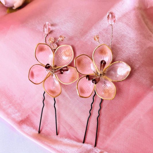 Blooming Hair Pin - Handcrafted- Peach