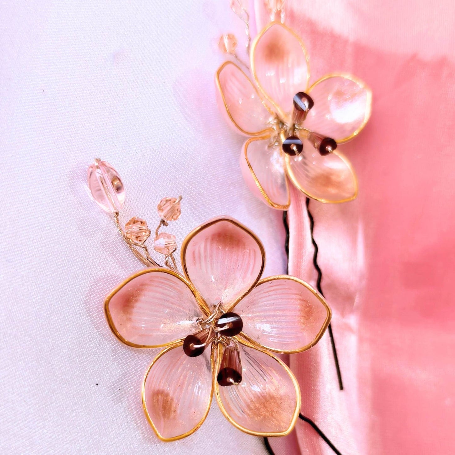 Blooming Hair Pin - Handcrafted- Peach