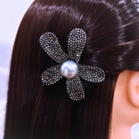 Blooming Crystal Fabric hair pin-Dark Brown.