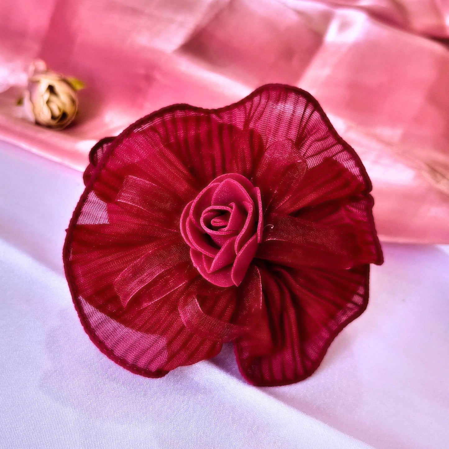 Blooming Crush scrunchies with Spongy flower - Maroon
